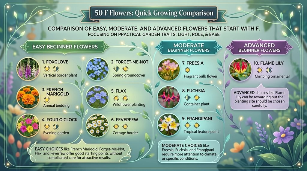 50 F Flowers: Quick Growing Comparison
