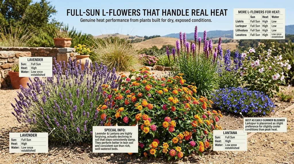 Full-Sun L-Flowers That Handle Real Heat
