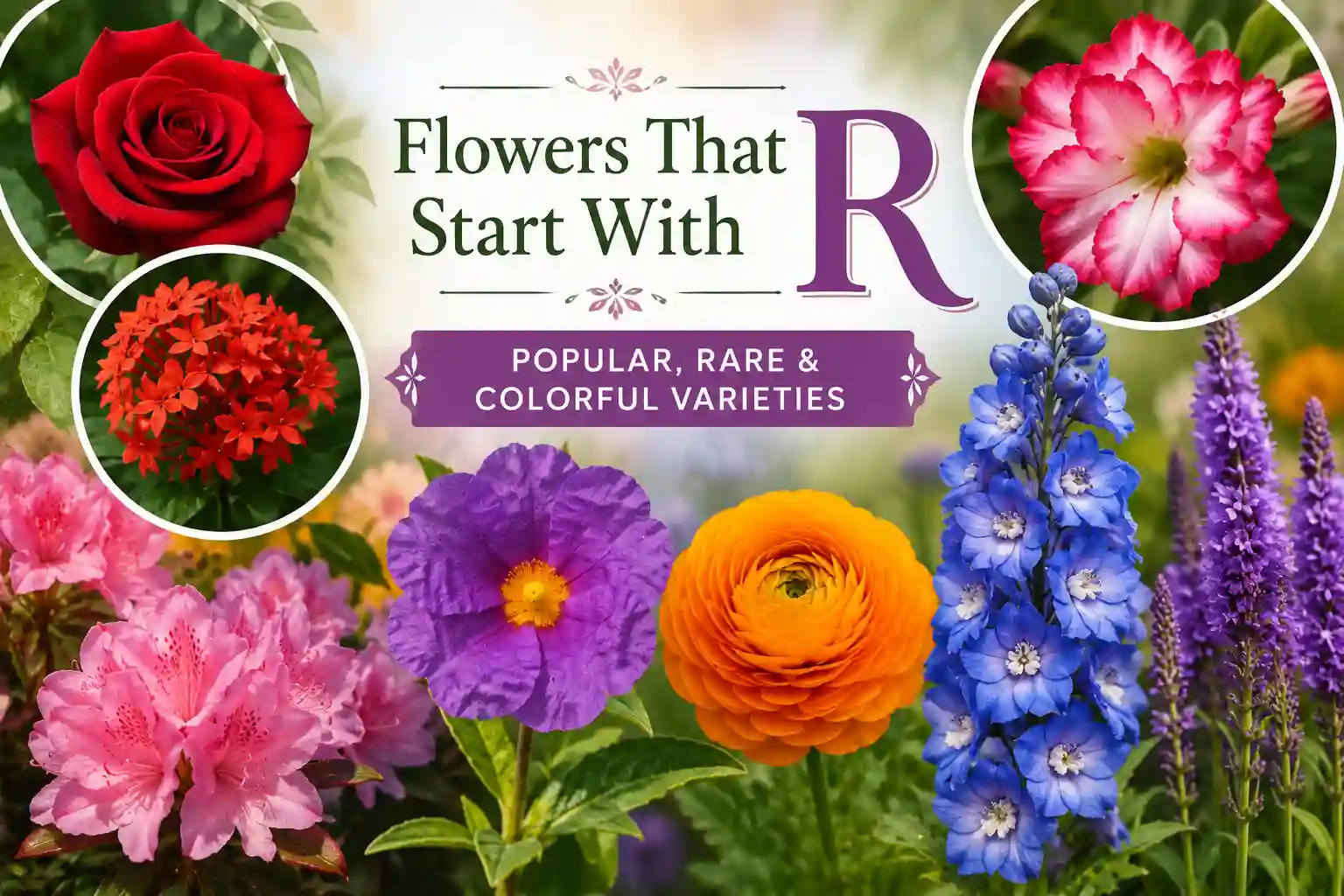 Popular, rare, and colorful flowers that start with R with names and pictures